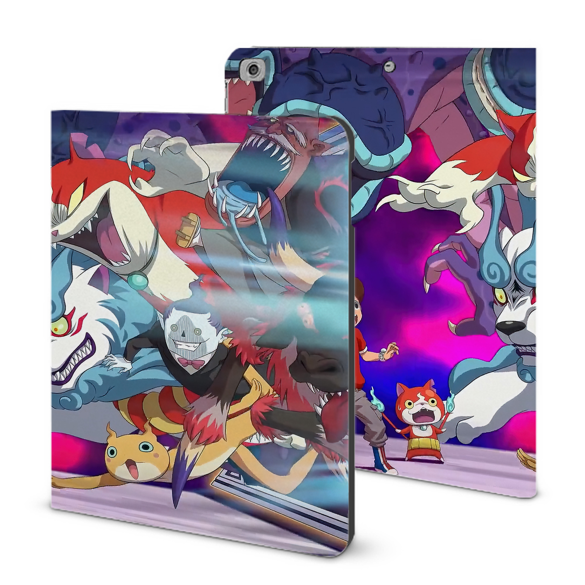 （画像用） 妖怪ウォッチ Yo-kai Watch IPad ケース ブック型 PUレザー TPU 耐衝撃 軽量 薄型 ペン収納なし 全面保護 IPad 各モデル対応